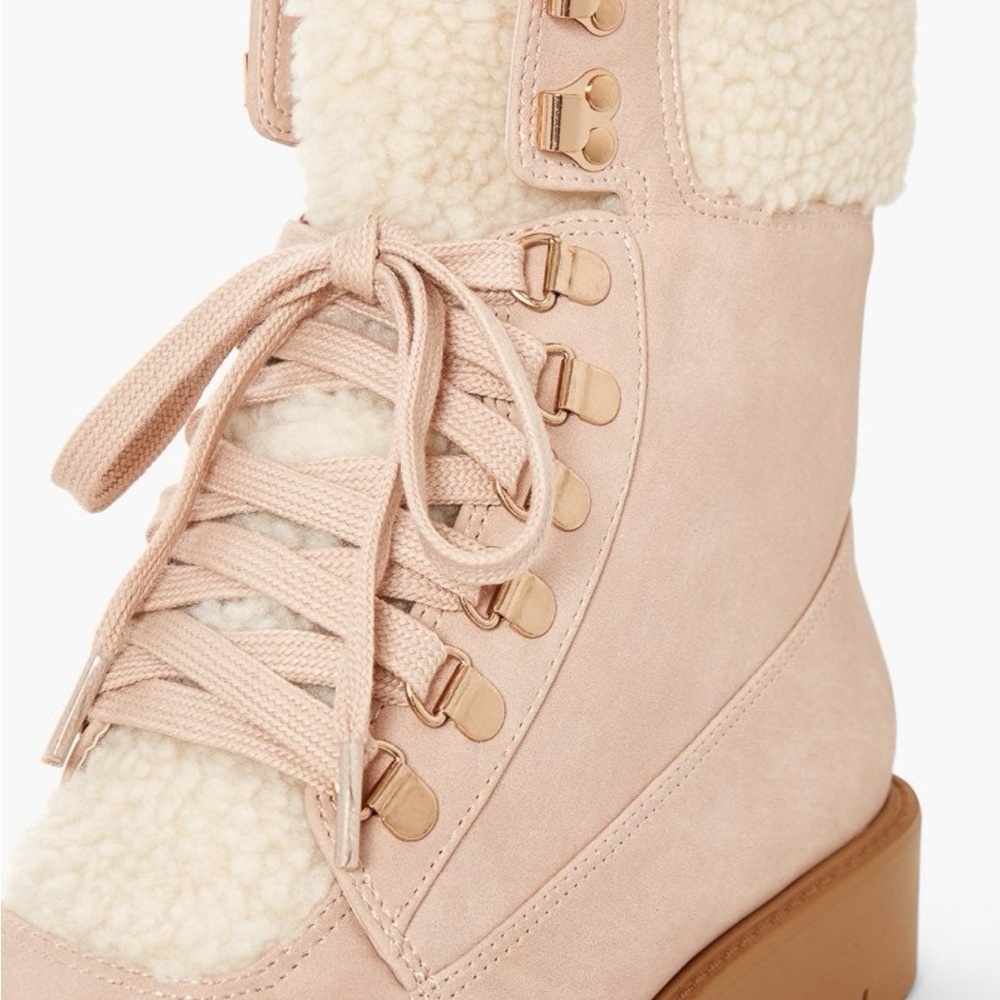 Women's Cerelia Lace Up Flat Boot Pink Shearling Lace-Up Boots - Picture 4 of 8
